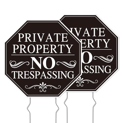 Image of Private Property No Soliciting Sign for House, No Soliciting Yard Sign, 2-Pack 10 inchx10 inch Double-Sided, Corrugated Plastic, Metal Stakes, Outdoor Yard Sign for Home and Front Door, Easy To Install