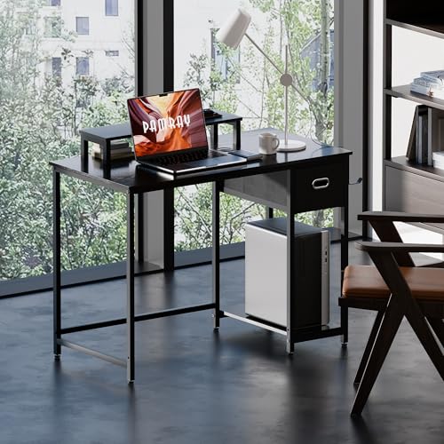 Pamray 39 Inch Computer Desk with Monitor Stand Small Home Office Desks with Non-Woven Storage Drawer for Bedroom Study Table Writing and Work Desk Black - Image 3