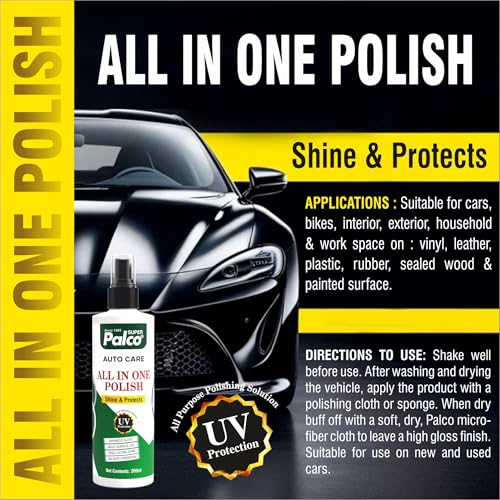 Image of PALCO All in One Polish 200ml | Car Interior & Bike Polish Spray | Dashboard, Leather, Plastic, Vinyl & Surface Cleaner | UV Protection