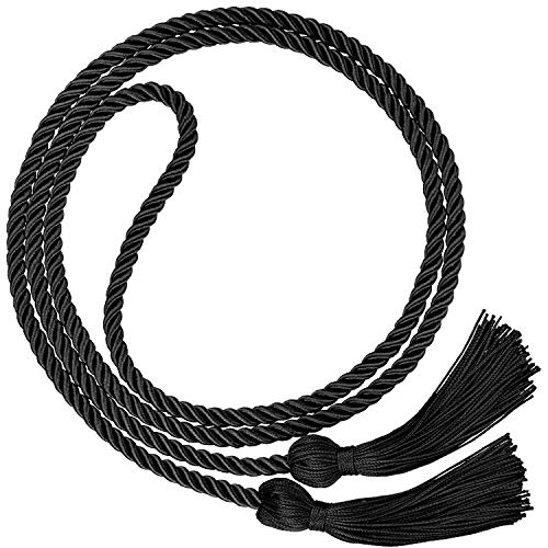 Image of TecUnite Graduation Cords Honor 2026 Polyester Yarn Decorative 67 inch Long Garland Twist Ties with Tassels for Bachelor Gown Graduation(Black)