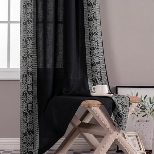 Image of LINENWALAS Cotton Linen Sheer Curtains 5 Feet for Window -Block Printed Door Curtain | Grommet Hanging Style Pack of 2 Panels |Light Filtering Sheer Drapes (Bandhani)