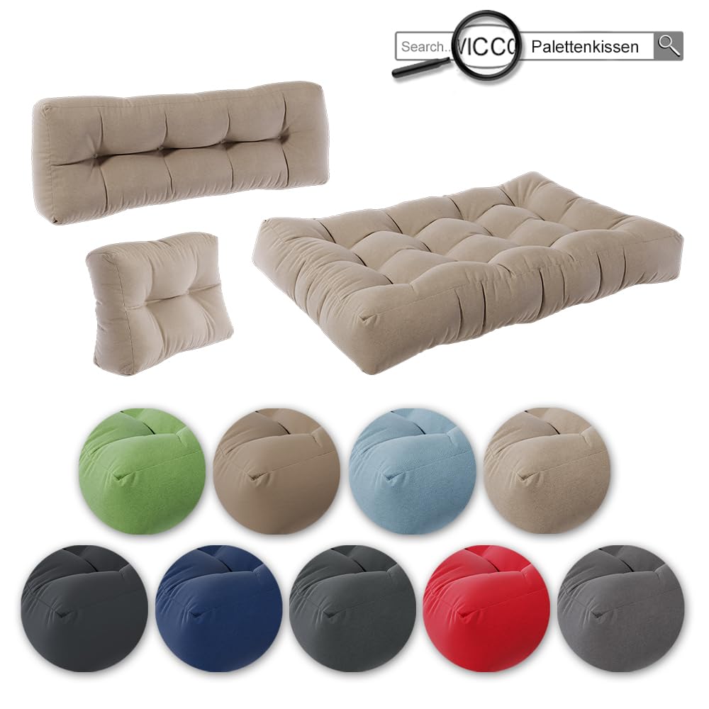 Vicco Set de Cojines para paletas Flocken, Arena, 120 x 80 cm 2 Piezas, para acolchar Asientos y respaldos en palets Europeos