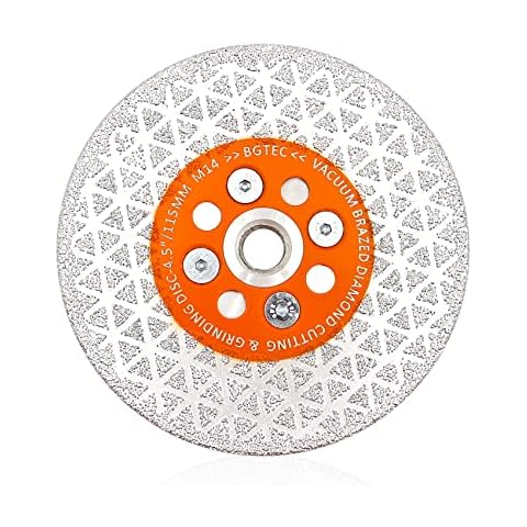 BGTEC Diamond Cutting Grinding Blade,4.5 Inch/115MM Double Sided Vacuum Brazed Diamond Cutting Disc Beveling Shaping for Porcelain Tiles,Granite,Marble,Concrete with M14 Thread Cover