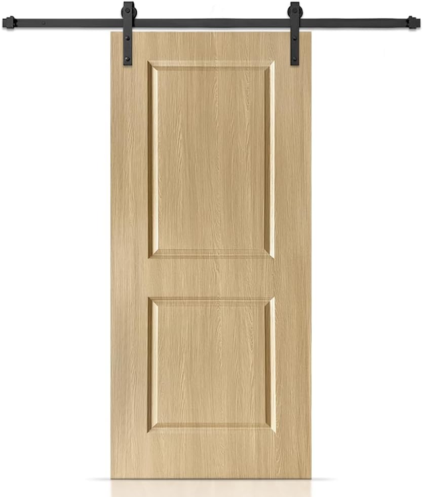 37 in. x 80 in. 2 Panel Hollow Core Oak Finished PVC Composite Interior Sliding Barn Door with Hardware Kit 80x37 Oak