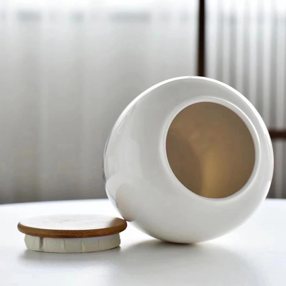 Uonlytech Contenedor de Almacenamiento para Té de Cerámica y Madera Mantiene el Té Negro y Verde Fresco Aislando el Aire Exterior Adecuado para Oficina