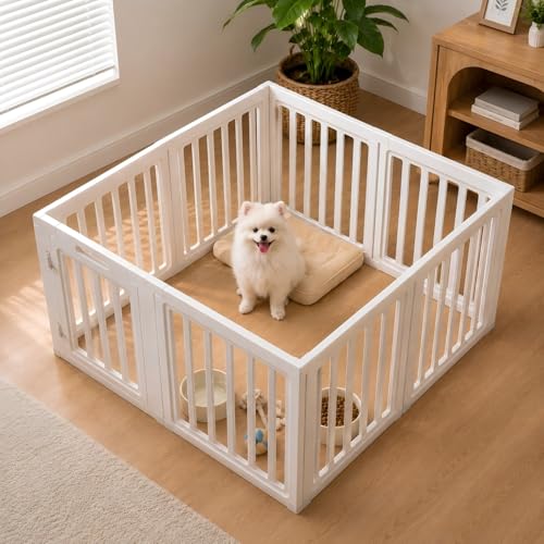 Image of EVERFRONT Dog Playpen with Door - Dog Pen Indoor - Easy Assemble Dog Play Pen - Puppy Playpen, Cat Playpen, Small Animal Playpen, Dog Play Pen Indoors (White, 30 inch, 8 Panels)