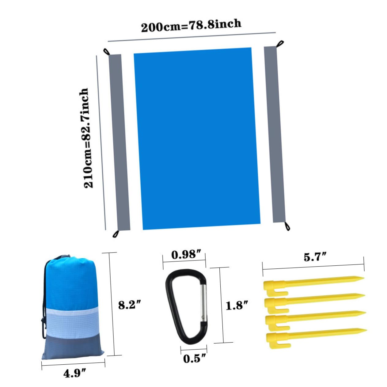 VANZACK 1 Set Beach Blanket Portable Picnic Mat with Fixing Clips for Family Outings Camping Parks Outdoor Activities