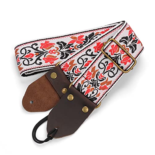 Ctwezoikmt 1 Pièce Sangle de Guitare Ukulélé Brodée Sangle de Guitare en Cuir Tête Basse Bandoulière (Blanc) - Les Beatles, Paul McCartney, John Lennon, RIngo Starr, George Harrison Ctwezoikmt 1 Pièce Sangle de Guitare Ukulélé Brodée Sangle de Guitare en Cuir Tête Basse Bandoulière (Blanc) – Image 5