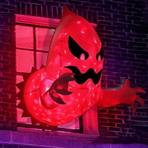 Caziffer Spooky Halloween Decorations, Halloween Inflatable Trick or Treat Ghost Broke Out from Window, Blow Up Inflatable with Build-in LED for Halloween Party (Ghost, OneSize) Cover