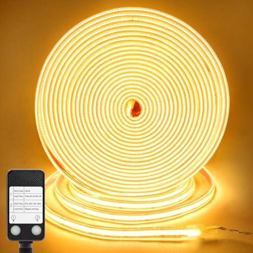 CCILAND COB LED Streifen 10M Warmweiss 3000K, 24V Dimmbar 3200 LED Strip mit Timer Wasserdicht, Flexibel LED Band Selbstklebend für Heim Küche Innen Außen DIY Dekor