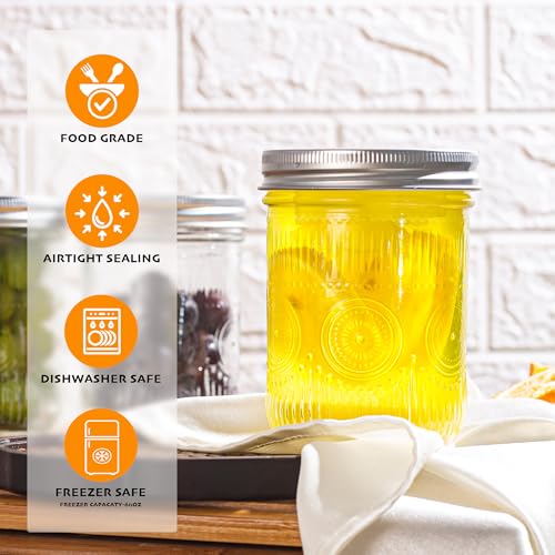 Image of Amzcku 16 oz Vintage Mason Jars with Lids, Regular Mouth Canning Jar, Safe For Storage, Canning, Pickling, Preserving, Fermenting, DIY Crafts & Decor 6 Pack