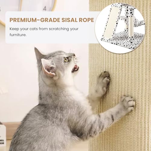 Image of SHA CERLIN 65in Larger Cat Tree Tower Condo for Indoor Kitties /Multi-Level Furniture Activity Center with Wide Base /Cozy Plush Perches /Baskets /Sisal Scratching Posts and Hammock /White & Black Spot