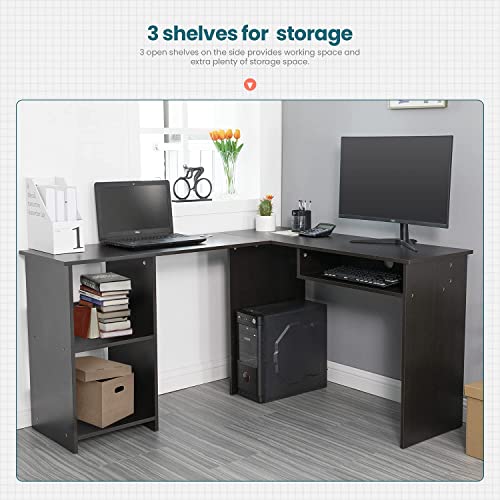 Hudada L Shaped Desk Home Office Desks Corner Desk With Storage Shelves Modern Computer Desk With Drawers Wood Desk Study Writing Table Workstation For Home Office Small Space, Black #TOP1