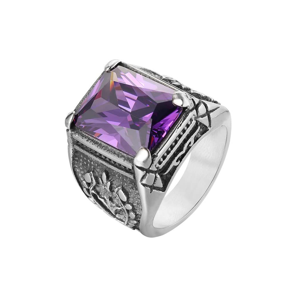 Men's Stainless Steel Personality Vintage Classic Special Flower Pattern Carved Dragon Claw Square Gemstone Signet Ring