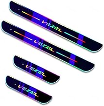 ホンダ ヴェゼル スカッフプレート サイドステップガード ドアステップ ガーニッシュ 7色 LED流れる アクリル製 自動変色 USB充電 簡単取り付け LED発光 4点セット 内装パーツ [並行輸入品] (前後4枚)