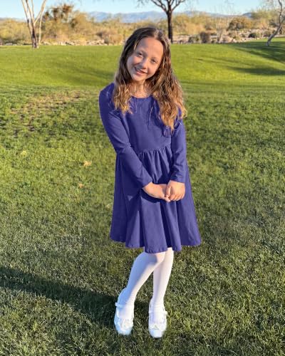 Image of Stelle Girls Cotton Long Sleeve Dress Twirl Skater Dress 3-12Y | Criss Cross Back,A Line,Crew Neck,Spinny Dress for Tie Dye School Dance Casual Birthday Christmas Easter Spring Fall Winter