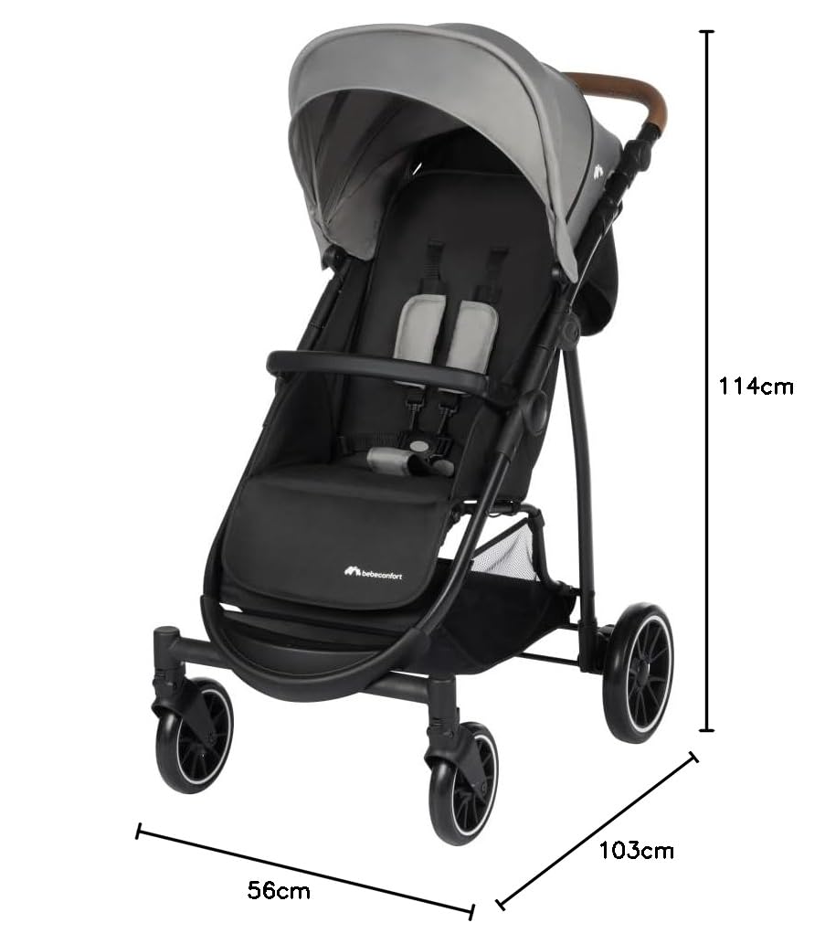 Bebeconfort Ingenious, Passeggino canna compatto, comfort con posizione sdraiata, dalla nascita ai 4 anni, fino a 22 kg, Tinted Grey