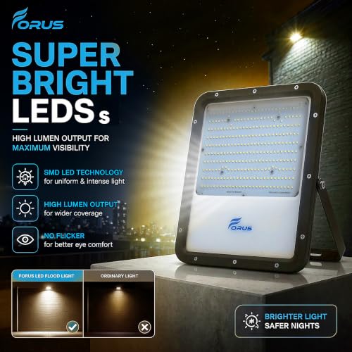 Image of Forus 200W LED Flood Light - 4 Yr Warranty, IP67 Waterproof Outdoor LED Lights, High Mast Light, Halogen Floodlight for Factory, Garage, Parking, Field, Garden, Shop, Warehouse, Tent, Yellow - 1Pc