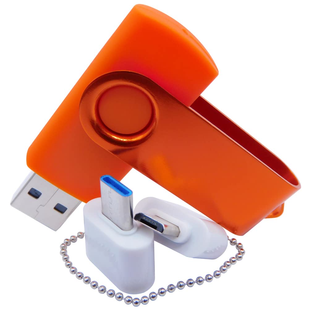 2GB USB Flash Drives Thumb Drive Memory Sticks Pendrive with OTG & Type-C/USB C Adaptor (Orange)