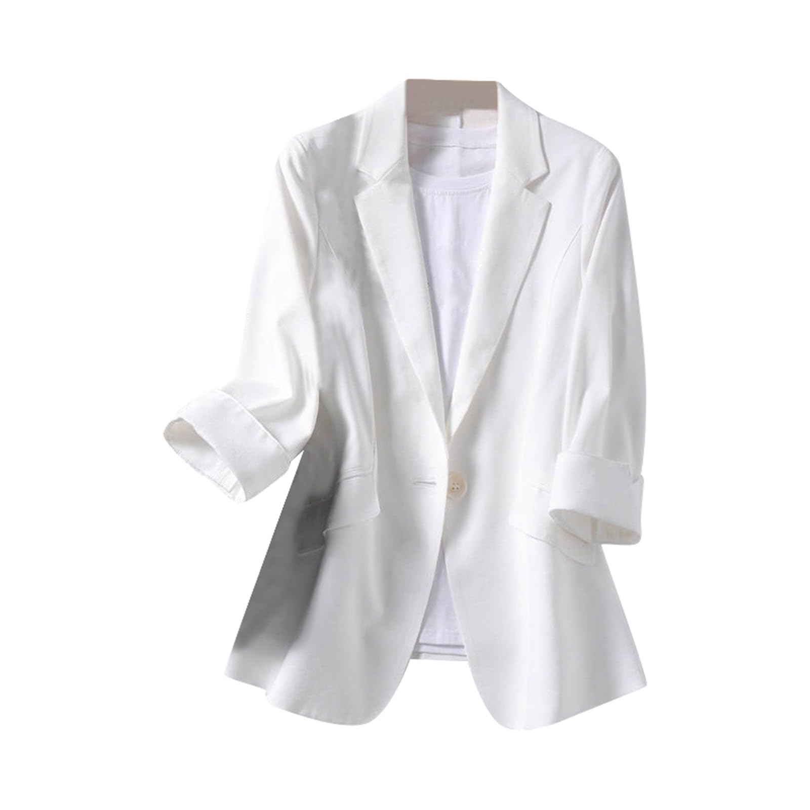 Generisch Giacca da donna in lino, elegante, casual, estiva, leggera, in cotone, per ufficio, aperto, corto, blazer sportivo, con tasca