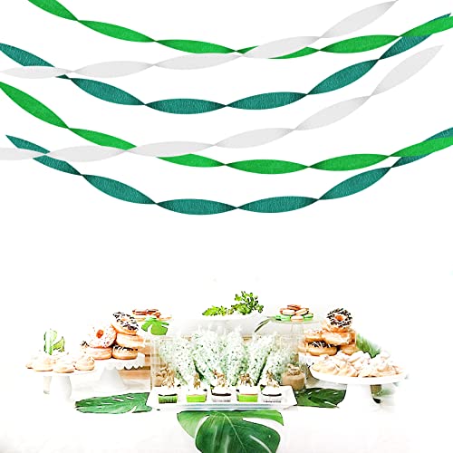 Image of Green-White Birthday Party-Decorations Crepe-Paper Streamers - 9 Rolls Jungle Theme Paper Garland Streamer St. Patrick's Day Neutral Baby Shower Sping Summer Forest Backdrops Decor Panduola