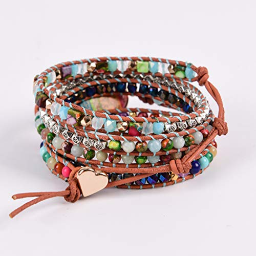 Image of YGLINE Boho Handmade Wrap Leather Tube Crystal Stone Bracelet for Women