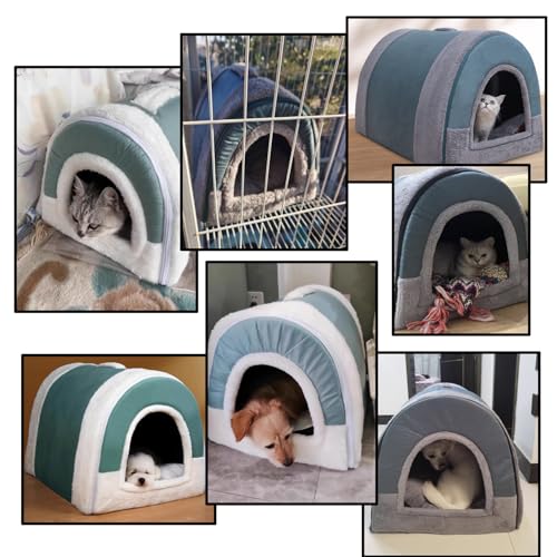 Große Hundehütte, 2-in-1-Bett mit Dach, faltbar, beruhigendes Hundebett, Sofa, beruhigende Hundehöhle, Haustierzelt, Bett, abnehmbar, waschbar, Anti-Angst, 79 x 60 x 59 cm, Größe XXL