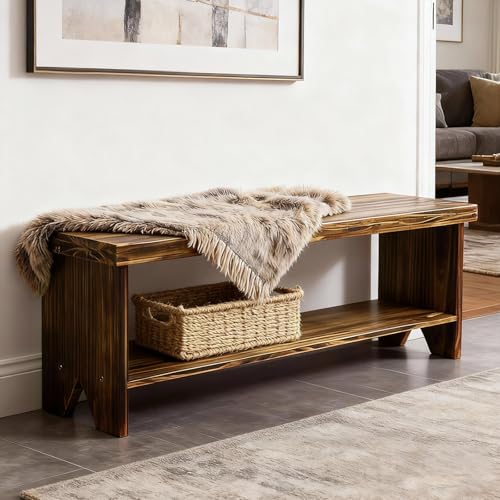 Fridmagfun Entryway Bench with Storage Shelf, 43" Solid Wood Bench - image 3