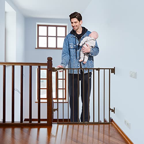 Image of Babelio 26-43" Auto Close Baby/Dog Gate for Stairs, 2-in-1 Easy Swing Doorway and Hallway Pet Gate, with Extra-Wide Walk Thru Door and Threshold-Free Design, Black