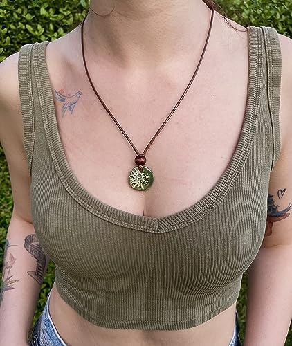 The-Sun-and-the-Moon-Green-Handmade-Ceramic-Pendant-Necklace-Adjustable-Cord-for-Unisex-Women-Men-Bohemian-Rustic-Vintage-Style-Jewelry