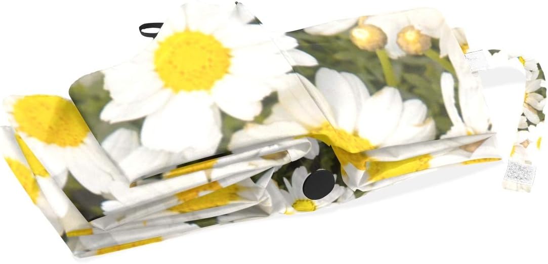 senya White Daisy Compact Travel Umbrella Sun and Rain Windproof Auto Open Close Folding Umbrella