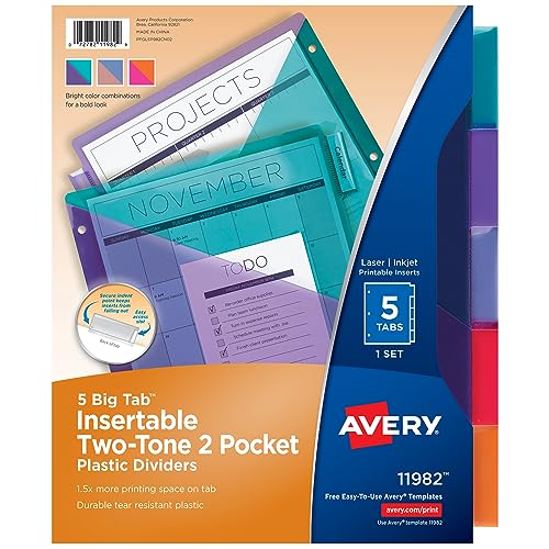 Intercalaires Avery grand onglet insérable et double poche plastique