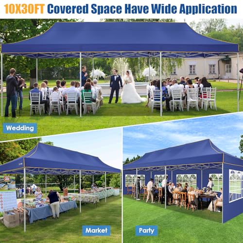 Image of Hoteel 10x30 Heavy Duty Pop Up Canopy Tent with 8 Sidewalls, Dark Blue