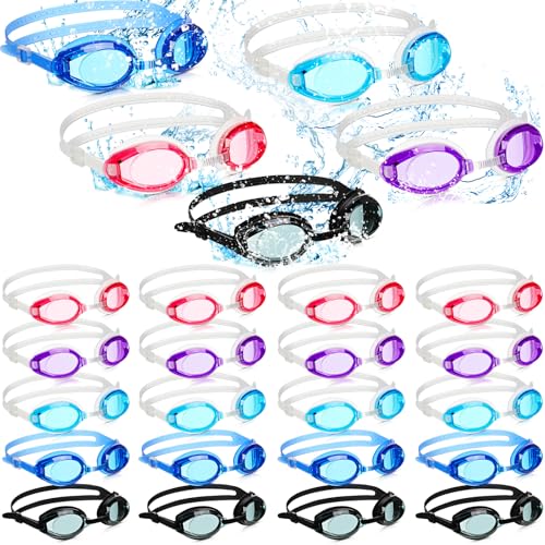 Macarrie 40 Pack Kids Swim Goggles Bulk No Leaking Swimming Goggles with Ear Plugs Swim Glasses for Teen Aged 5-14(Classic Color)