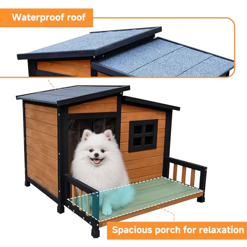 GARWOOD Large Outdoor Indoor Wooden Dog House for Small Large Dog Kennel Wood Sturdy Pet Puppy Warm Home with Durable Weatherproof Asphalt Roof Insulated Elevated Floor Outside Shelter Brown 39x37x30“ - Image 6