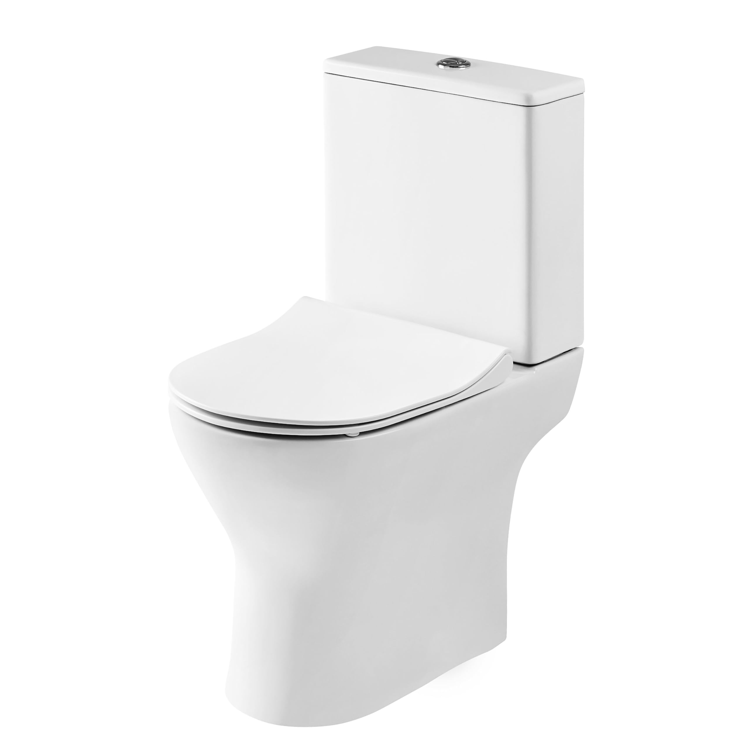 Balterley White Close Coupled Rimless Toilet With Cistern & Soft Close Seat, Bathroom Toilet Cistern With Round Rimless Pan & Push Flush Button, Wc Toilets For Bathrooms - 375Mm X 610Mm X 800Mm (White)