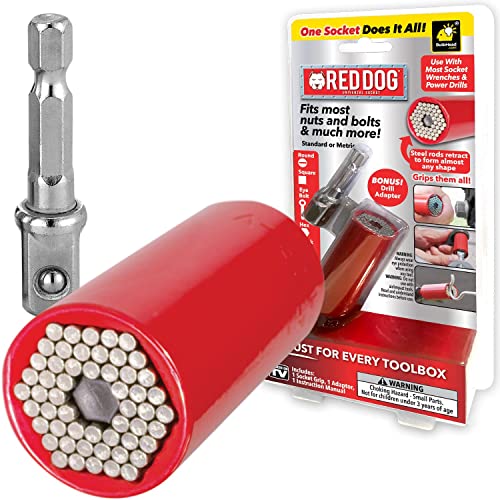 Red Dog Socket w/Drill Adapter Fits Most Nuts & Bolts Use with Socket Wrenches & Power Drills Steel Rods Form Any Shape Standard or Metric 2 In.