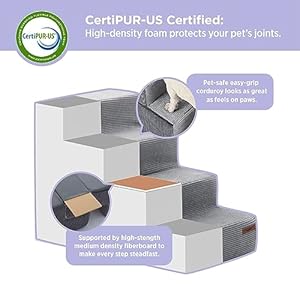   Lesure-Dog-Stairs-for-Small-Dogs-Pet-Stairs-for-High-Beds-and-Couch-Folding-Pet-Steps-with-CertiPUR-US-Certified-Foam-for-Cat-and-Doggy-Non-Slip-Bottom-Dog-Steps-Grey-4-Steps