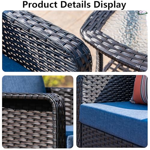 Ecotide 6 Pieces Outdoor Patio Furniture Set,Wicker Patio Conversation Sets With Swivel Rocking Chairs,3-Seat Sofa,Ottomans,Side Table For Outside Garden Poolside Backyard,Blue thumb #3