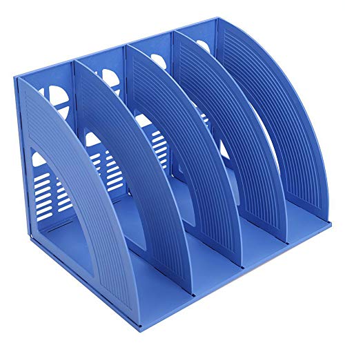Image of SAYEEC File Holder Storage Folder 4 Compartment Standing Desktop Hollow Organizer Blue Files Shelf Frame Thicken Plastic Paper Notebook Magazine Bookstore for Office School Supplier Students