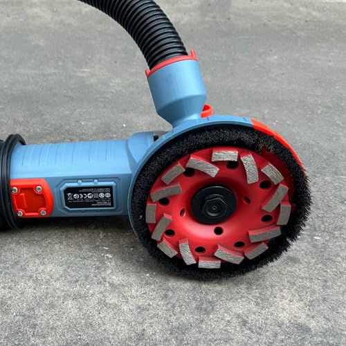 Image of Wohenhao 5 Inch Concrete Planer 1500W with Dust Extraction Shroud and Diamond Cup Wheel, Floor Carpet Vinyl & Tile Adhesive Removal Machine (With x2 Grinding Wheel)