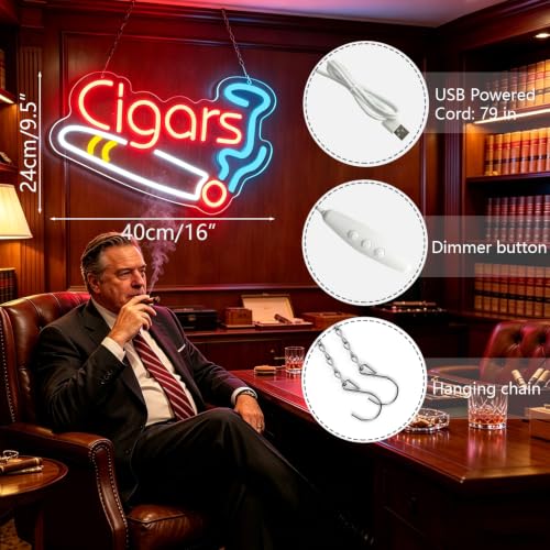 Image of Cigar Neon Sign for Smoke Shop Bar Cigar Lounge Decor,Man Cave Light,Handmade Led Art Decor,Dimmable Neon Lights for Pub,Party or Retail Business.