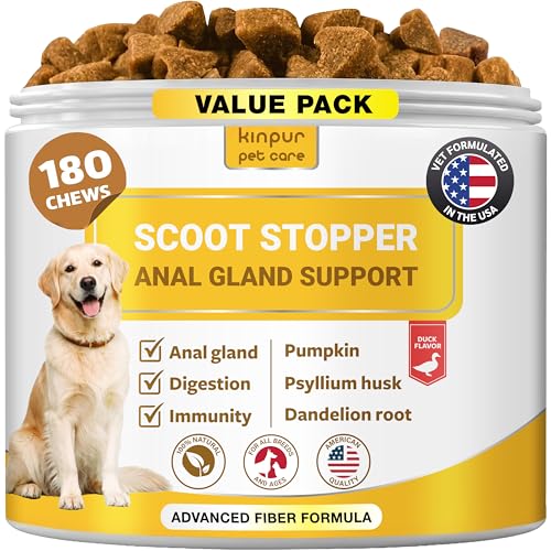 Dog Anal Gland Chews No Scoot for Dogs with Pumpkin for Dogs Fiber & Prebiotics Anal Gland Support Dog Probiotics for Digestive Health & Dog Digestive Support 180 Duck Chews