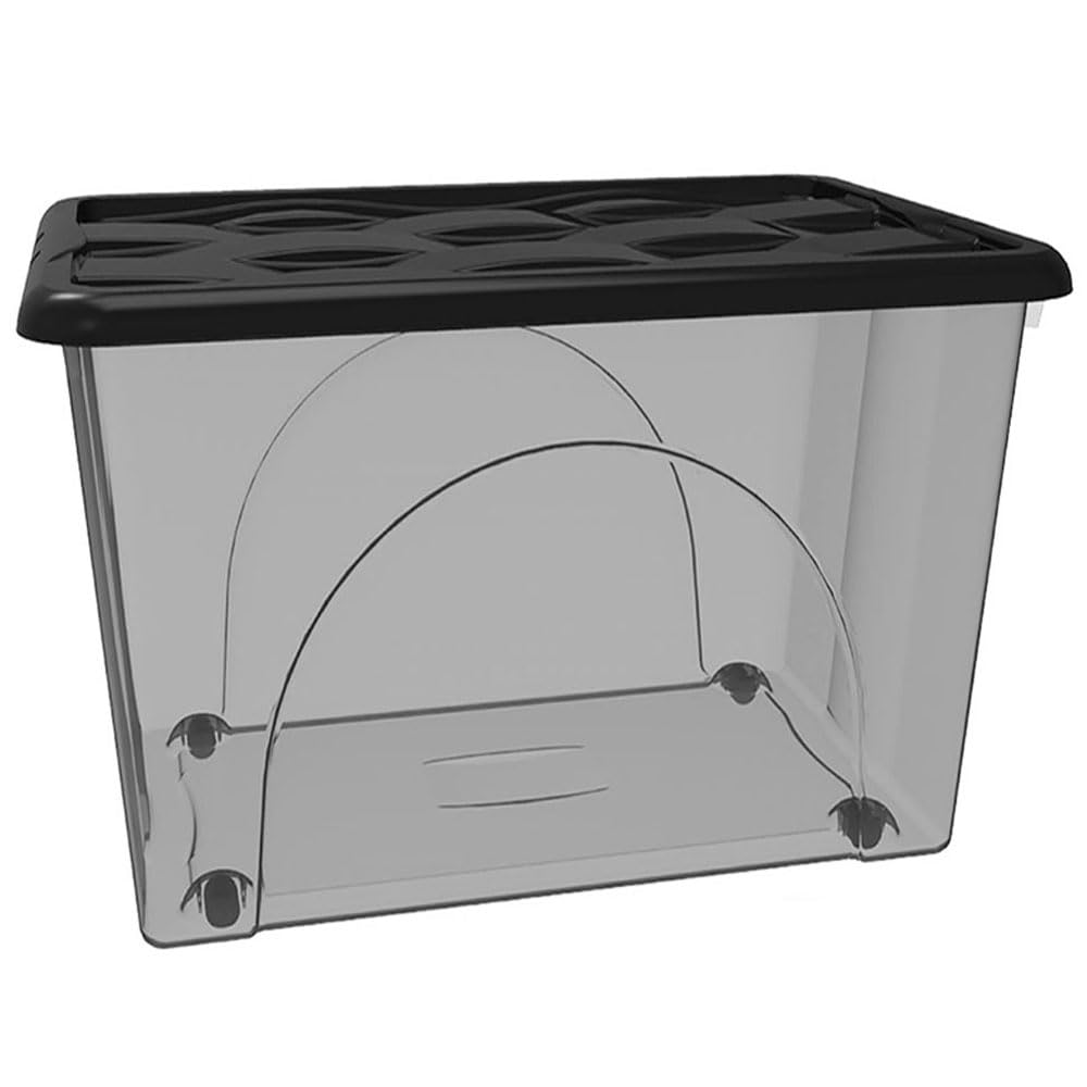 Scatola Contenitore con Coperchio e 4 Ruote Grande Box Portaoggetti 80LT STORAGE Salvaspazio Sovrapponibile 60x40x45 Organizer Multiuso organizzazione Casa Bagno Ufficio (NERO)