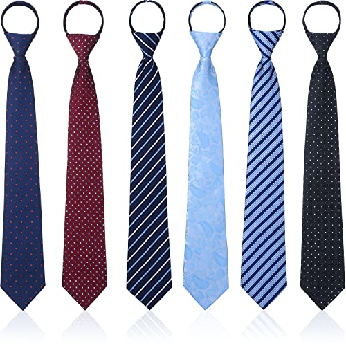 Image of Geyoga 6 Pcs Boy Tie for Kids Pre-tied Tie 14-16 Years | Adjustable Neck Strap Necktie with Zipper, Back to School Gift for Teen, School Uniform, Formal Wedding, Baby Shower Party