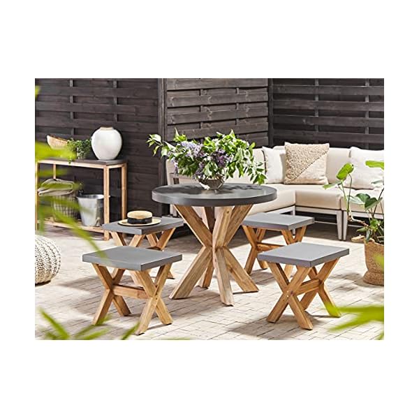 Gartenset Olbia aus Faserzement & Akazienholz Grau
