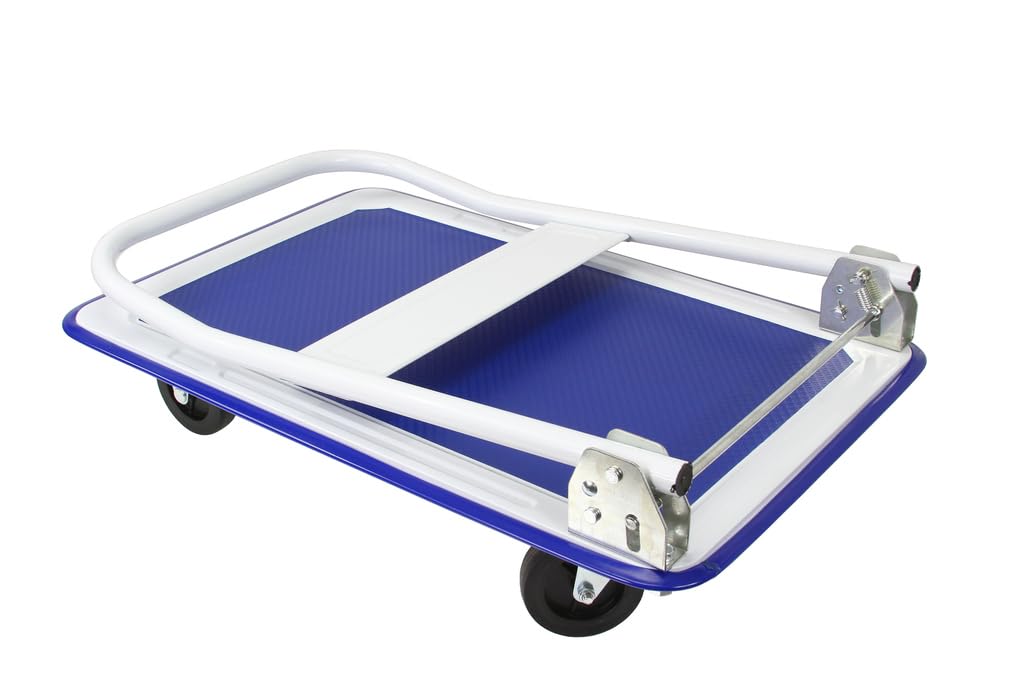 Carretilla con plataforma de transporte de hasta 300 kg, 91 × 61 × 100, asa plegable, 2 ruedas giratorias