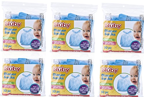 Nuby Diaper Disposal Bags for Baby - (6-Pack) 50 Count Disposable Bags - Fresh Baby Powder Scent - Blue