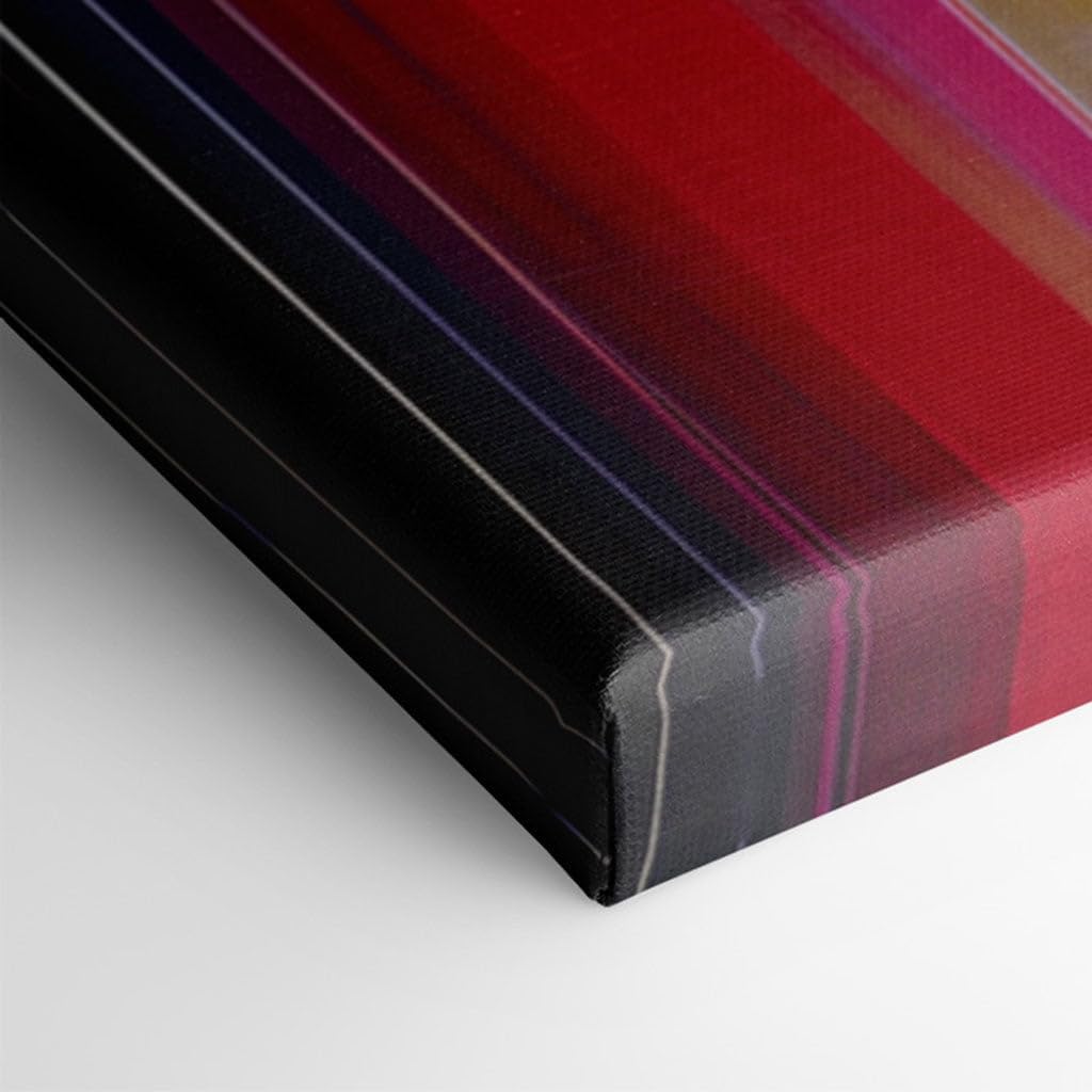Canvas for Living room. Abstract Elegance: A Tapestry of Vertical Stripes and Vivid Hues Against a Blue Expanse, 27 x 18 inch Canvas Wall Art - Contemporary Masterpieces - Modern Home Decor