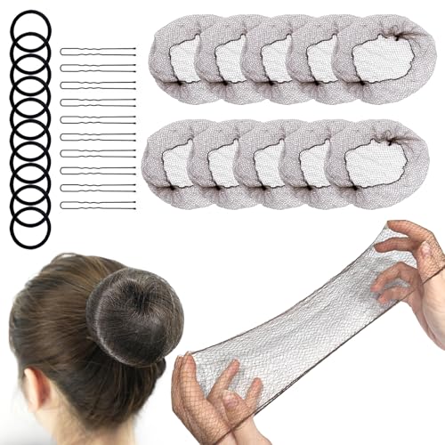 30 Pièces Filets à Cheveux,10 élastiques et 10 pinces à cheveux en U,Filet Chignon,Filets à Cheveux Invisible,Filets à Cheveux Élastique en Maille,pour Danse,Infirmière Ainsi de Suite (Brun)